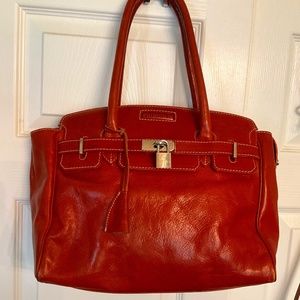 PRIMONAIP Genuine Leather Bag Made in Italy Brown, similar to Birkin